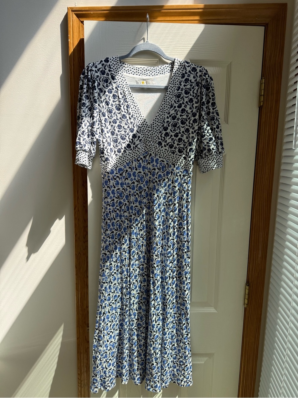 Boden Blue and White Floral Wrap-Style Women's Dress
